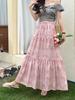 Women's Spring Floral Print Midi Skirt, A-line, Elastic Waist, Versatile, Slimming Design