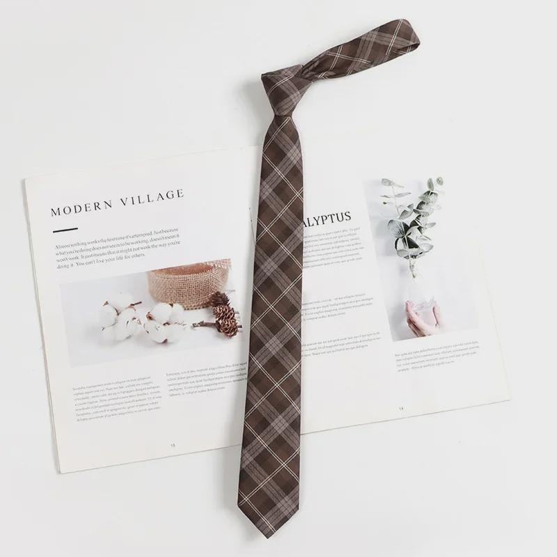 Hnědá retro kostkovaná kravata pro ženy a muže - japonský vysokoškolský styl motýlek