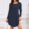 Women's Long-sleeved T-shirt Dress With Round Neck, Knee-length, Loose Fit, Casual And Pockets