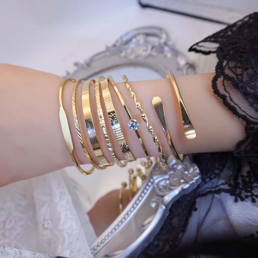 8Pcs Set Vintage Gold Open Bangle Bracelets Twisted Textured Geometric Cuff Jewelry for Women