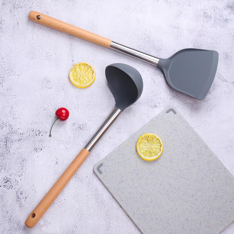 High-Value Silicone Cooking Shovel with Wooden Handle - Non-stick Pan Special, Stainless Steel Kitchen Utensil