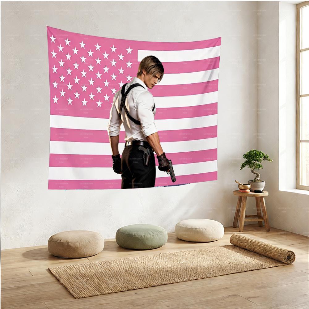 Handsome LLeon KKennedy American Flag Wall Tapestry Hanging for Bedroom Dorm Home Decor Birthday GiftHandso