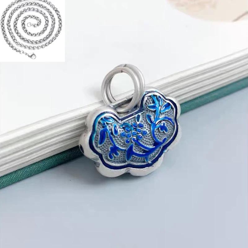 

Original Faceted Blue Orchid Enamel Ruyi Necklace For Women Charms Exquisite Pendant Clavicle Chain Banquet Jewelry 45cm