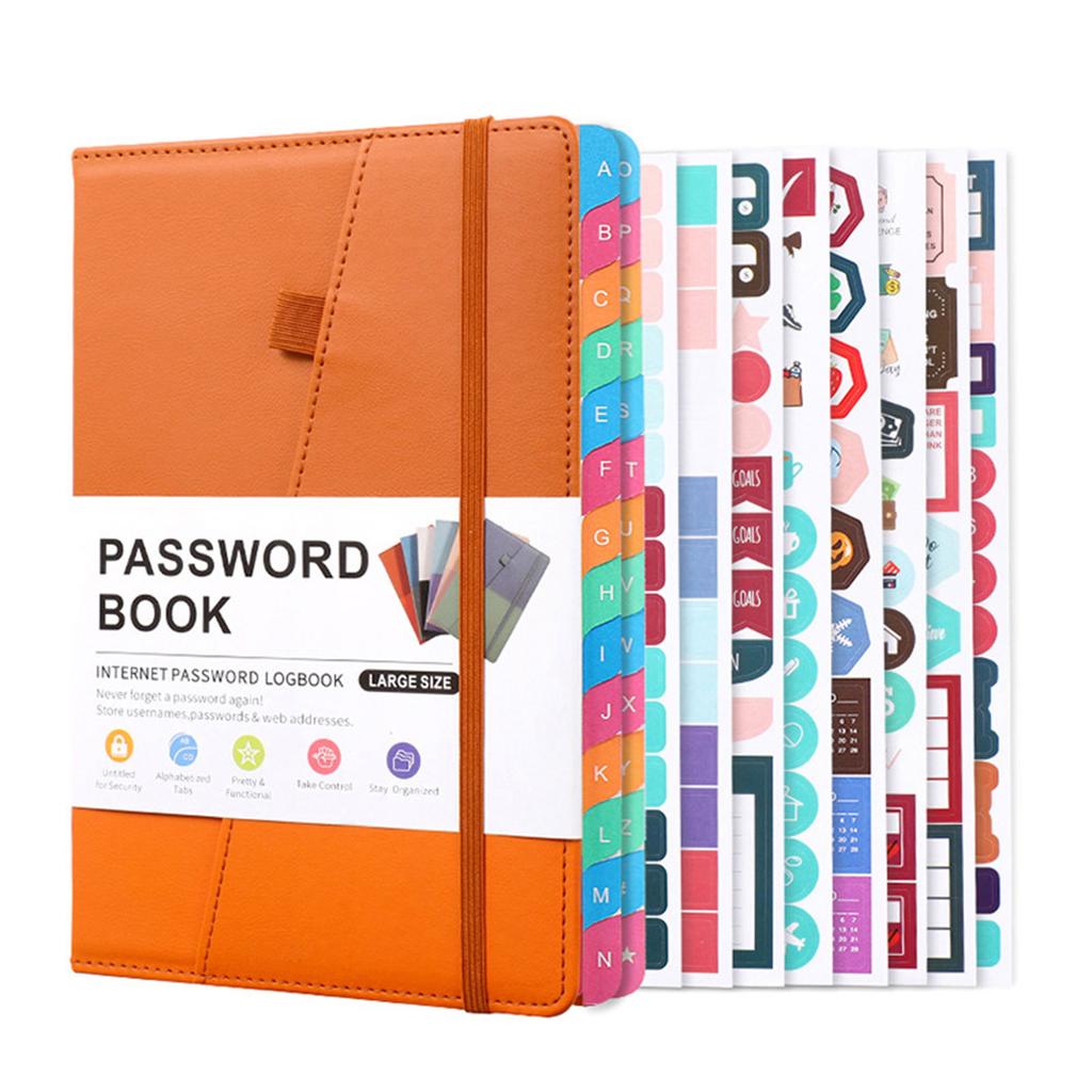 Modern A5 Password Journal PU Leather Notebook with Alphabet Tabs and Planner Stickers