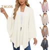 Cloak Tops Women Solid Color Batwing Sleeve Style Shawl Coat Mid-Length Cross Design Cloak Style Blouse