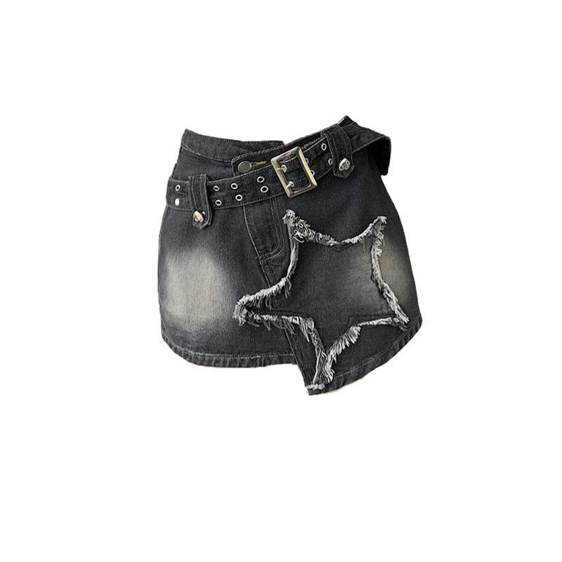 2000s Sreetwear Clothes Summer Women Black Gothic Denim Skirts Harajuku Mini Jean Skirt Vintage Y2k Aesthetic Oversize Skirt