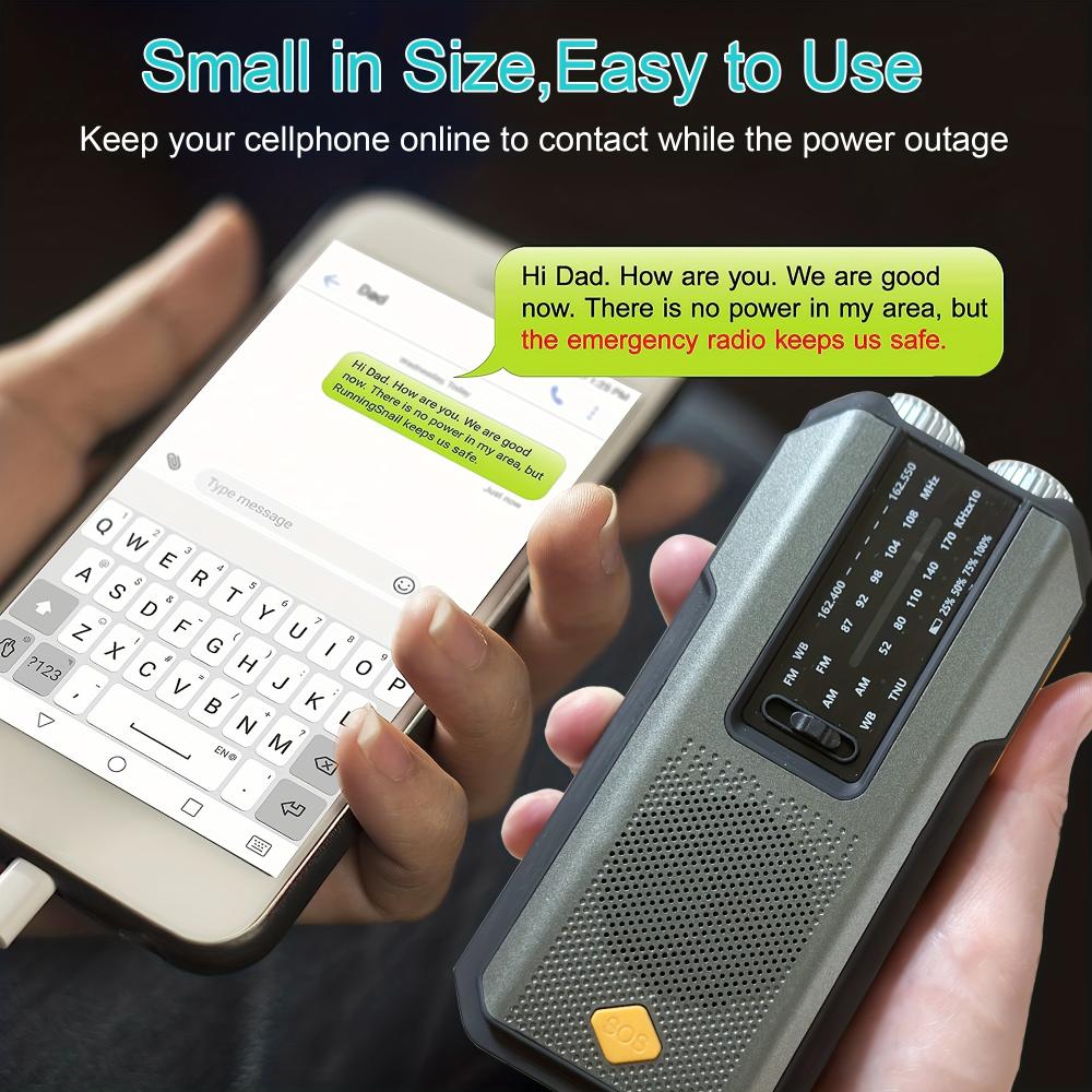Hand Radio Portable AM/FM Radio, Weather Broadcast Emergency Hand Light Strip, Type-C Mobile Phone Charger and SOS Alarm Function