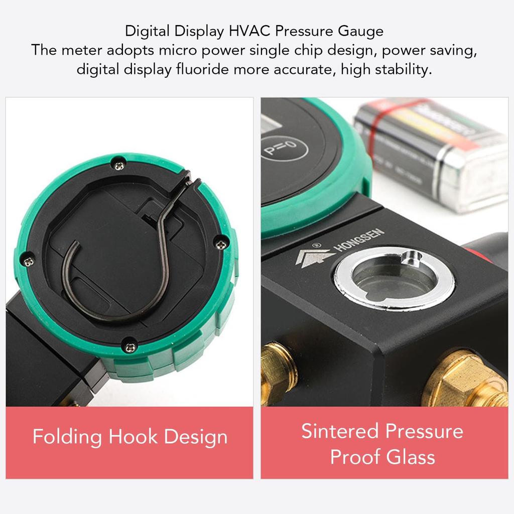 4 Unit HVAC Vacuum Gauge Tester Digital Pressure Manifold Refrigerated Liquid Hose Electronic