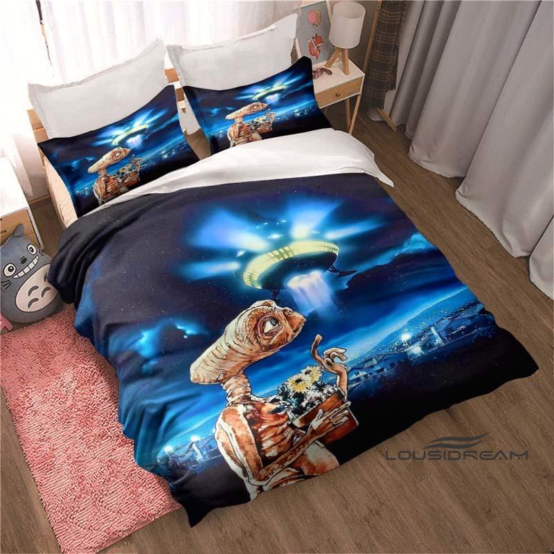 "E.T. Ensemble de literie 3 pièces « E.T. l'Extra-Terrestre » avec imprimé dessin animé — Housse de couette et taies d'oreiller | Convient aux adolescents et aux enfants