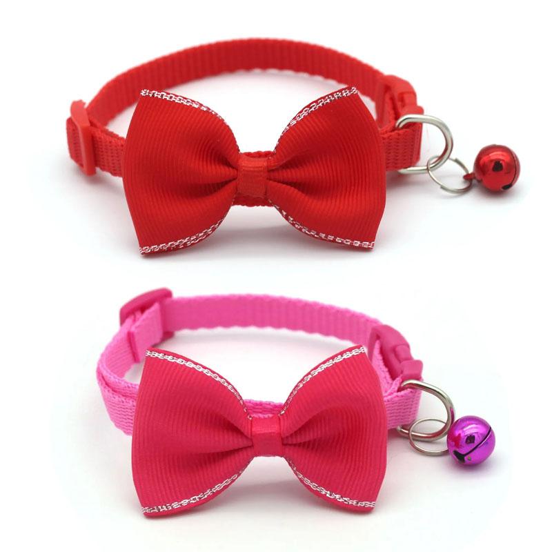 Cat Collar Solid Color Bowknot Puppy Chihuahua Collars with Bell Adjustable Safety Buckle Cats Bow Tie Pets Accessories