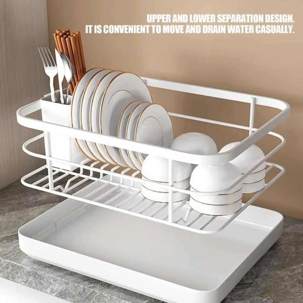 Multi-Functional Dish Drainer Rack with Utensil Holder Detachable Chopsticks Organizer Large Capacity Countertop Sink Shelf
