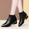 Women's Metal Pointed Short Boots Autumn and Winter Women Leather Boots Elegant Thick Heel Women Ankle Boots
