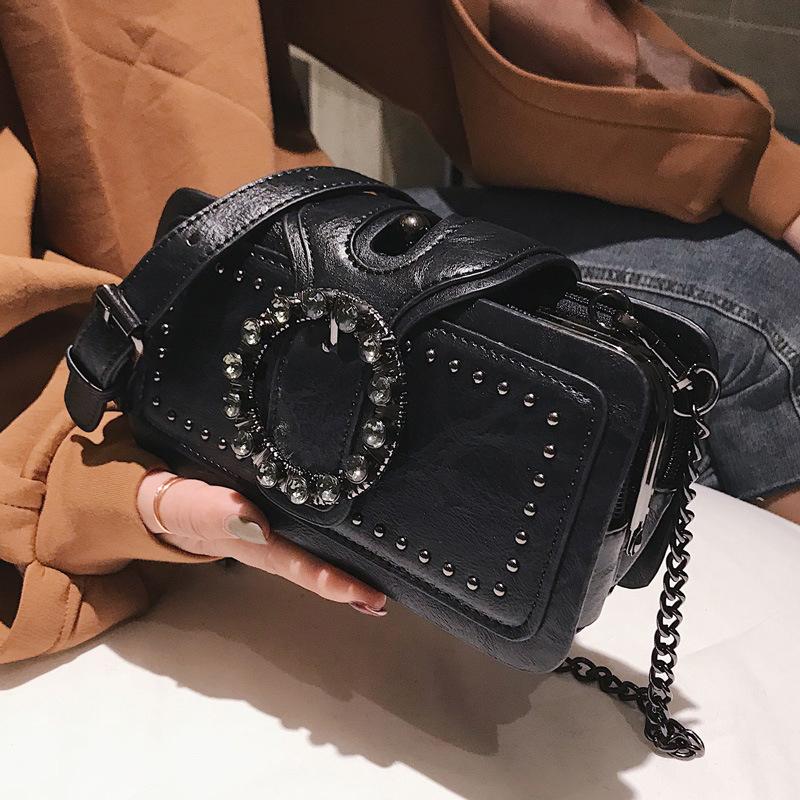 Vintage Shoulder Bag for Women PU Leather Armpit Bag Fashion Rhinestone Buckle Crossbody Bag Punk Designer Top-handle Bags