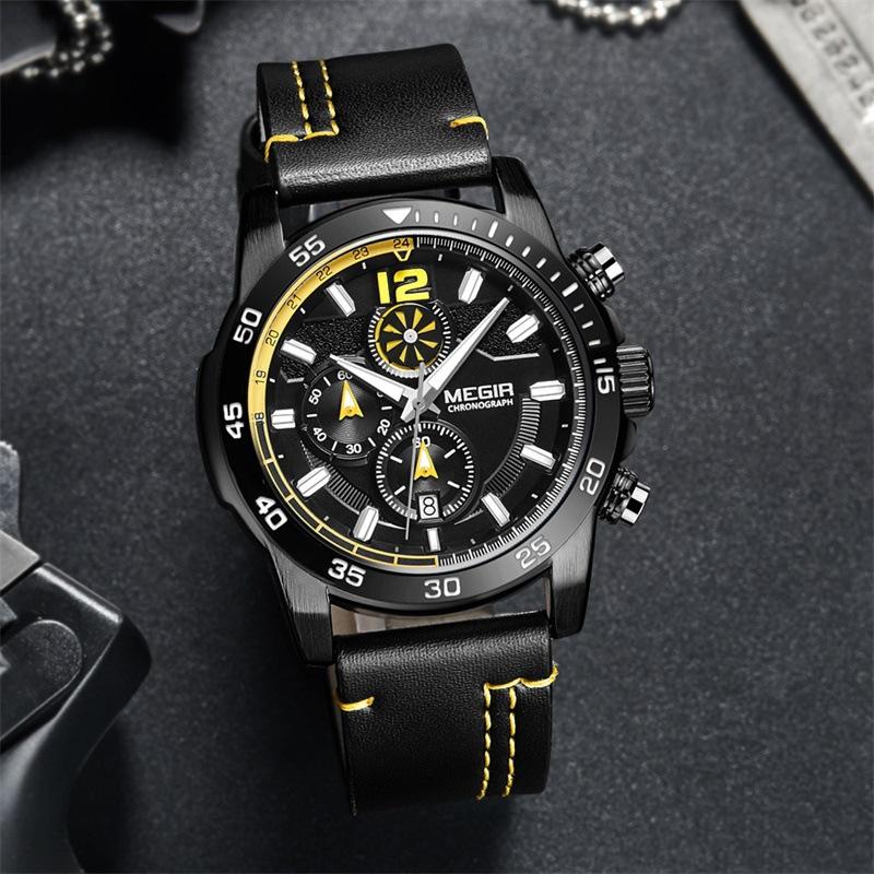 Men'S Watch, Fashion Timing Waterproof Leather Sports Quartz Men'S Watch 2131G