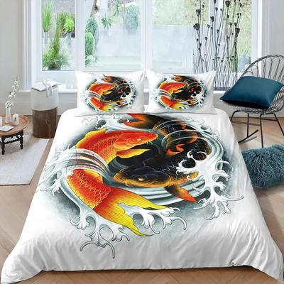 Koi Fish Duvet Cover Set King Size Oriental Asian Culture Lotus Bedding Set Microfiber Twin Cloud Quilt Cover For Girl Farmhouse