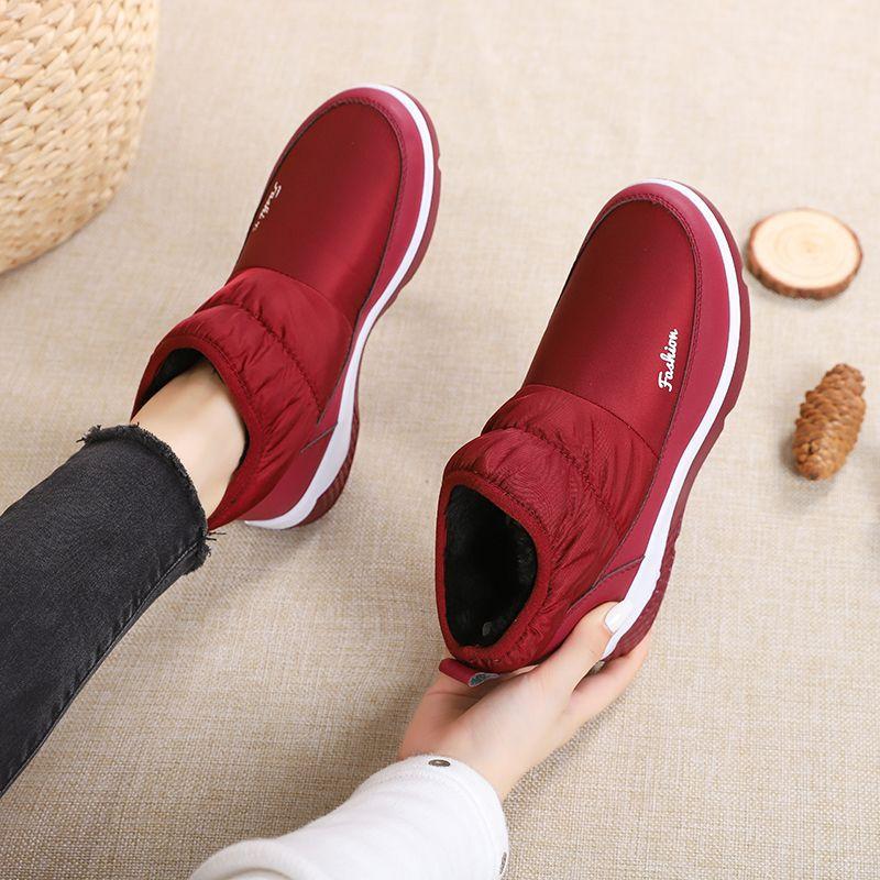 

Флисовые сноубутсы женские водонепроницаемые хлопковые ботинки для пожилых людей с мягкой подошвой, сноубутсы для среднего и пожилого возраста, домашние, на одной педали, женская обувь unk 42 One Size Smaller unk