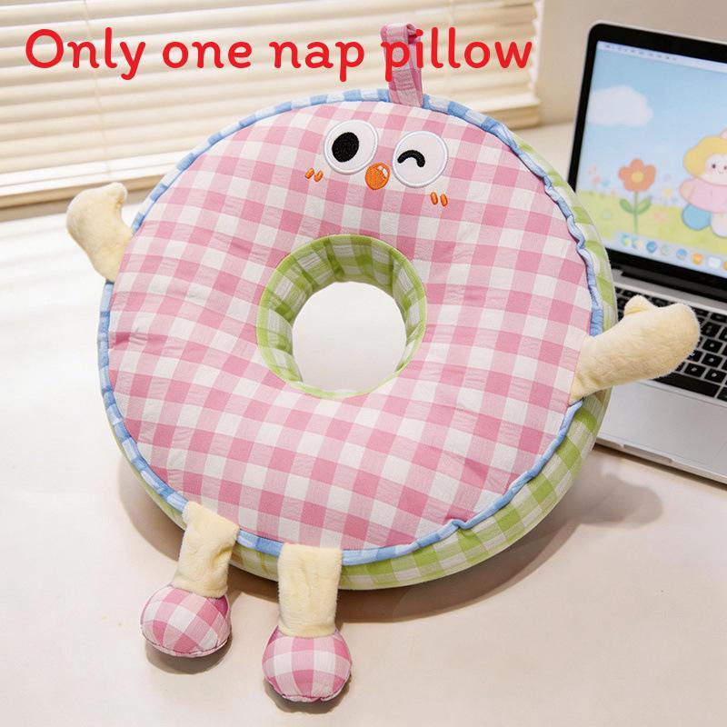Style Round Grid Nap Pillow Office Rest Cushion With Embroidered Fabric For Home Use