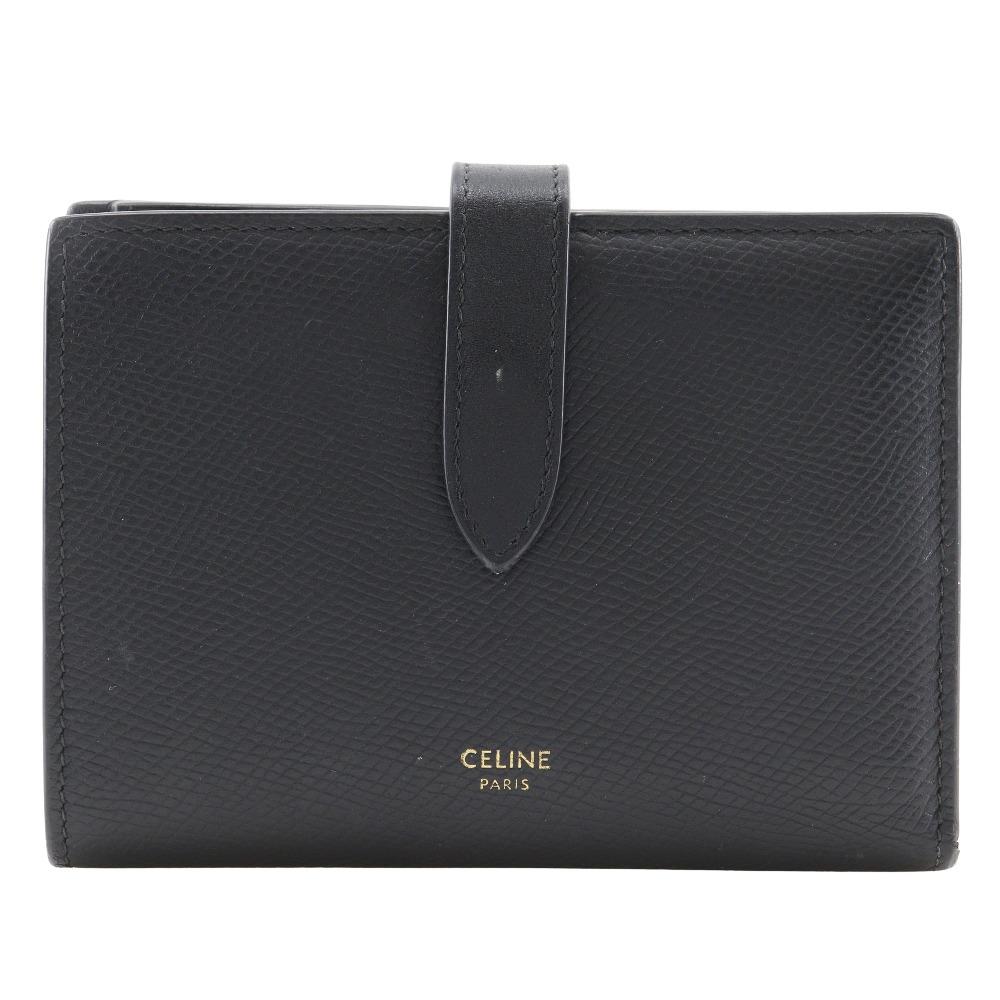 

CELINE Medium strap wallet Bi-Fold Wallet black Calfskin Women Used