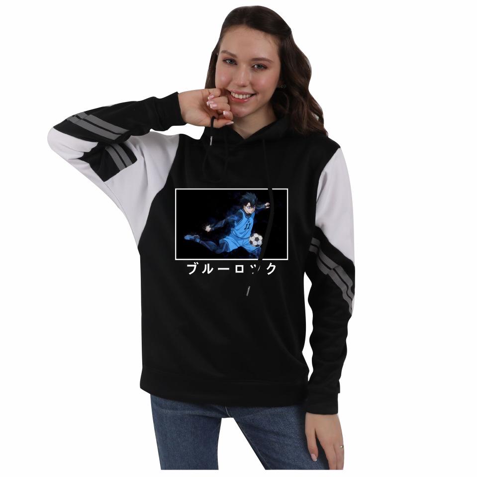 Blue Lock Print Men's Patchwork Hoodie