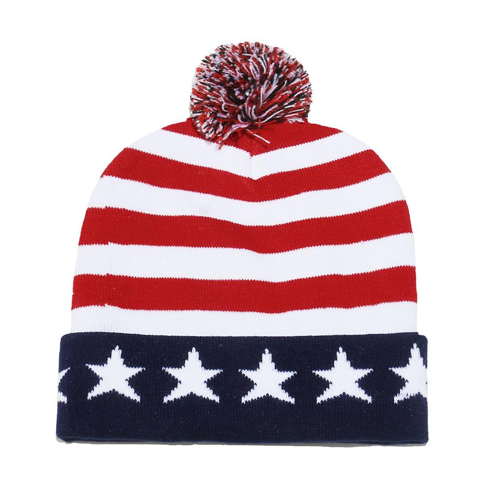 Autumn and Winter Independence Day Wool Hat Flag Stars USA Jacquard Knitted Hat Men and Women