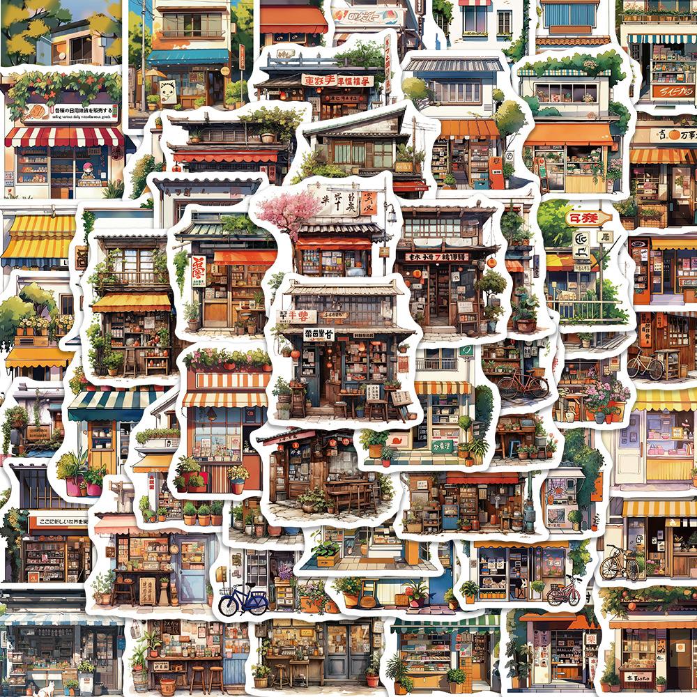 10/30/55pcs Vintage Japan Style Anime Street Shop Cartoon Stickers Aesthetic Building Decal DIY Notebook Laptop Cute Sticker Toy