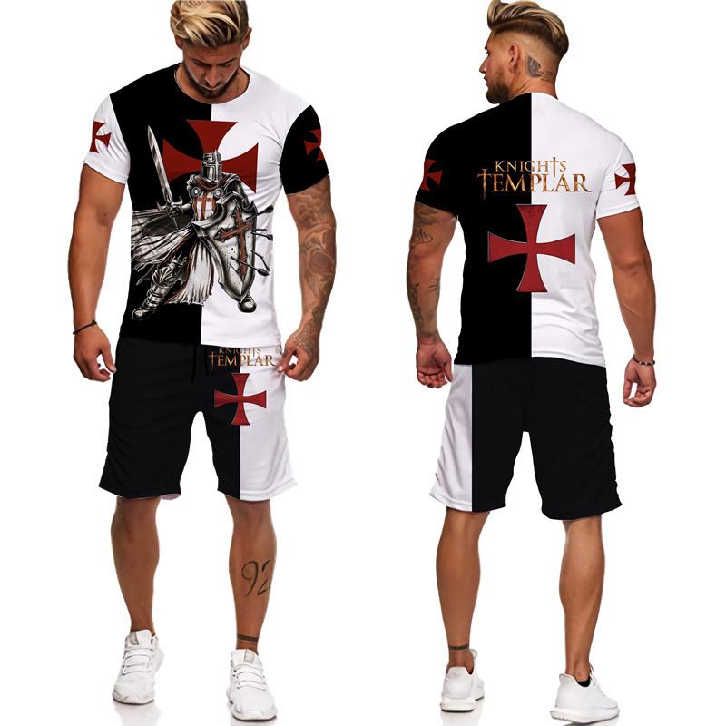Cool Men's Knight Templar 3D Print Tees/Shorts/Sets Retro Warrior Armor Cosplay Outfits T-Shirt Suit Hip Hop Streetwear Clothing