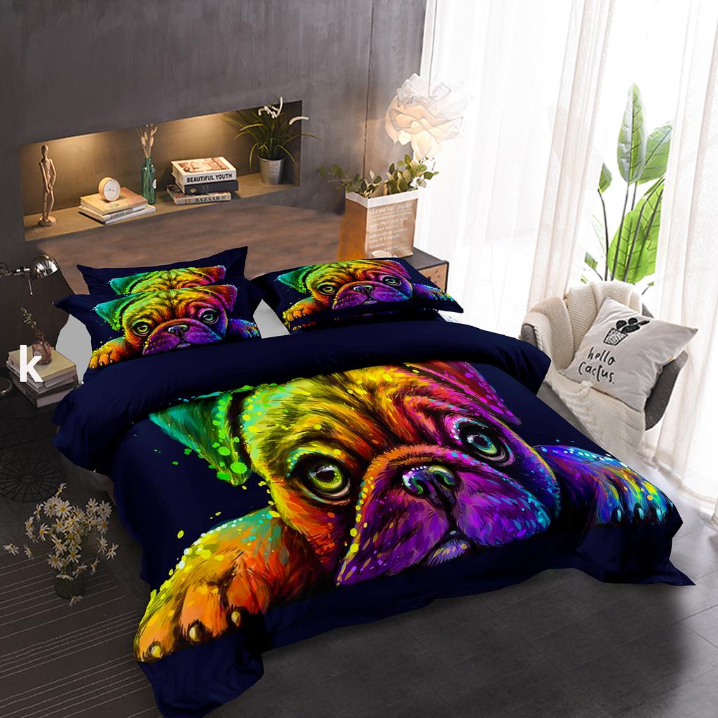 Mops Bettbezug King Queen Größe Lustiges Haustier Welpe Bettwäsche Set Für Kinder Teenager Erwachsene Tier Niedlicher Ausdruck 2/3tlg. Bettdeckenbezug