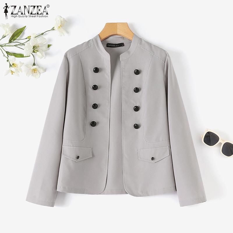 

ZANZEA Женская повседневная блузка-кардиган с длинным рукавом и воротником-стойкой