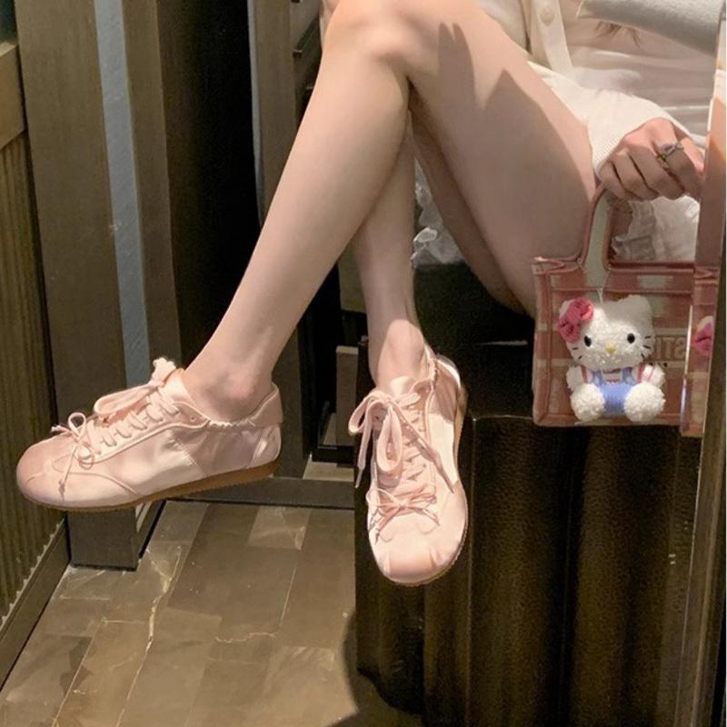 

Fashion Autumn Women Ballet Flat Shoes 2025 New Fashion Vintage Casual Shoes Fashion Non-slip Retro Bow Breathable Outdoor Leisure Shoe 40 розовый