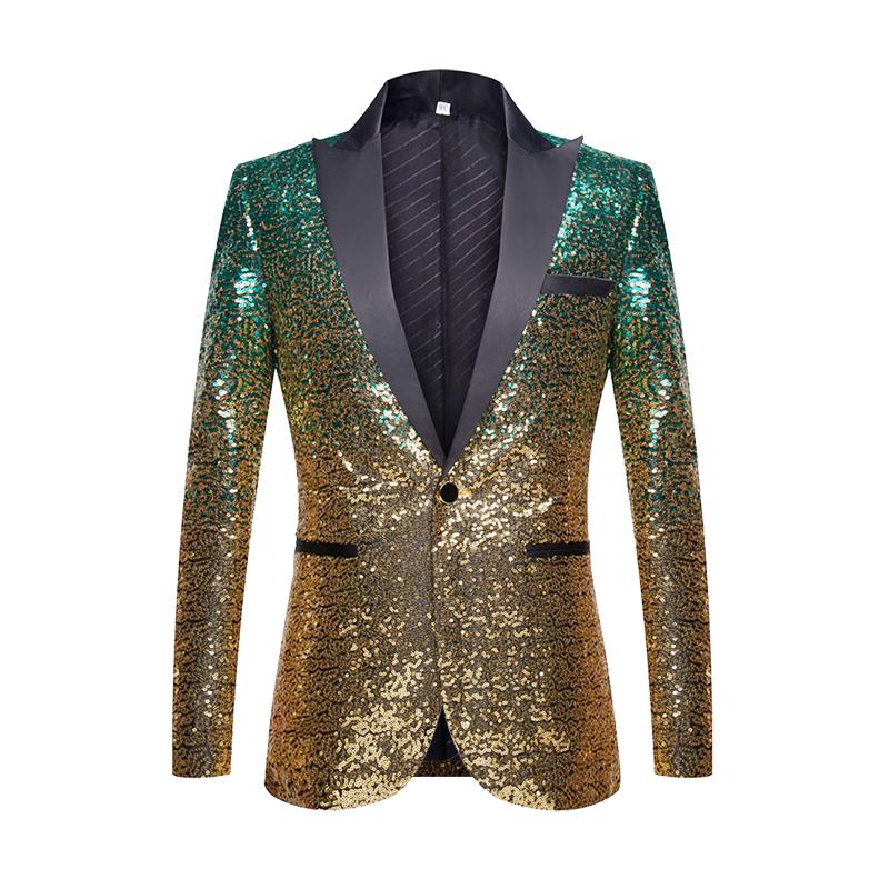 PYJTRL Herrenmode, allmähliche Farbänderung, glänzende Pailletten, Anzugjacke, Verschlusskragen, Blazer