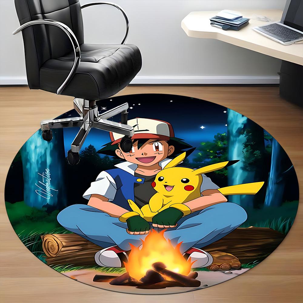 1pc Pokemon, Pikachu Chair Carpet for Office Non-Slip, Soft & Comfortable, Carpet for Office, Gaming, Lightweight Round Floor Mat