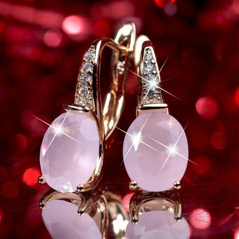 Elegant Light Luxury Pink Zircon Earrings for Women High-End Temperament Trendy Zircon Accessory