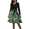 Women's Fashion Round Casual Slim Fit Christmas Print Large Swing Long Sleeve Dress