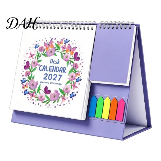 Monthly Schedule Organizer Desk Calendar 2027, Standing Flip Desktop with Sticker Portable Coil Bound Planner Notepad, Twin-Wire Binding 12