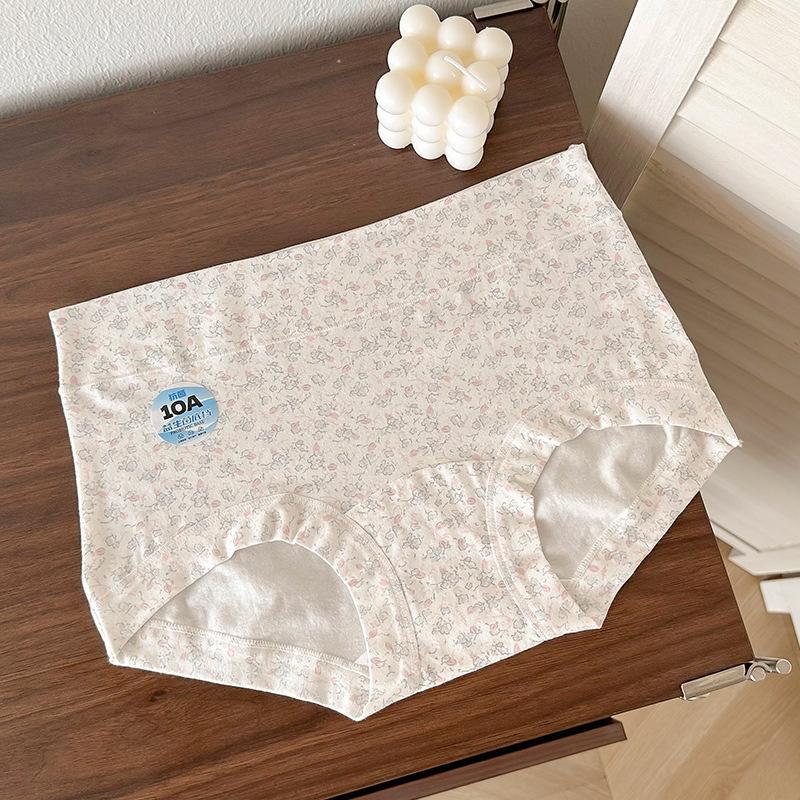 Женские Весенние и Осенние Новые Милые Цветочные Хлопковые Дышащие Трусы-Слипы Средней Посадки L серый/красный