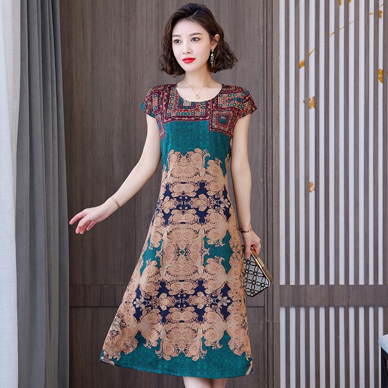 

Платье с коротким рукавом в цветочек из хлопка и вискозы больших размеров для женщин 40-50 XL