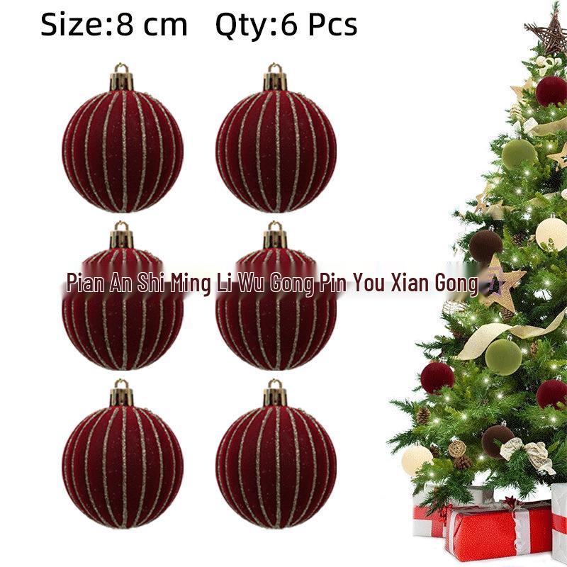 

8cm Hand-painted Flocked Christmas Tree Ornaments Retro Hanging Balls