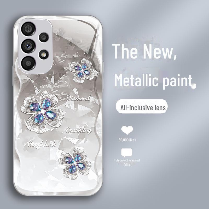 

Чехол для Samsung S23 Plus/Galaxy 23 Ultra из стекла Four-Leaf Clover с защитой объектива S8 — усовершенствованная конструкция против падения S22 Plus серебряный