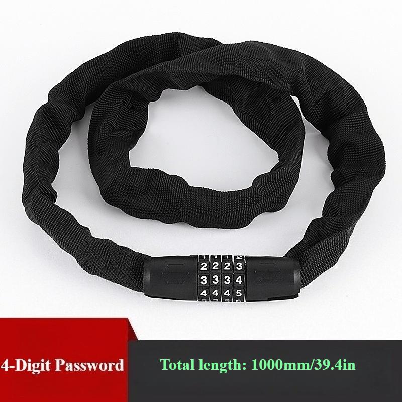 

4-значный противоугонный велосипедный замок Велосипедный цепной замок Высокая безопасность для велосипедов мотоциклов стеклянных дверей рюкзаков 1000mm/39.4in