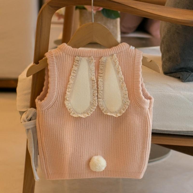 Kids Girls Knit Sweater Vest Spring Autumn Clothes Infant Cute Rabbit Bow Cardigan Waistcoat Children's Casual Clothing Top 1-5Y
