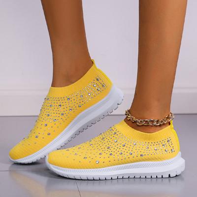 Lucyever Mode Kristall Plateau Sneaker Damen 2024 Übergröße Atmungsaktive Mesh Flats Frau Bequem Slip On Rutschfest Laufschuhe