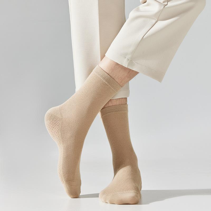 Herren Sommer Dünne Einfarbige Schweißabsorbierende und Geruchshemmende Mittelwaden-Socken, Reine Baumwolle Atmungsaktives Mesh Lange Waden Business-Socken