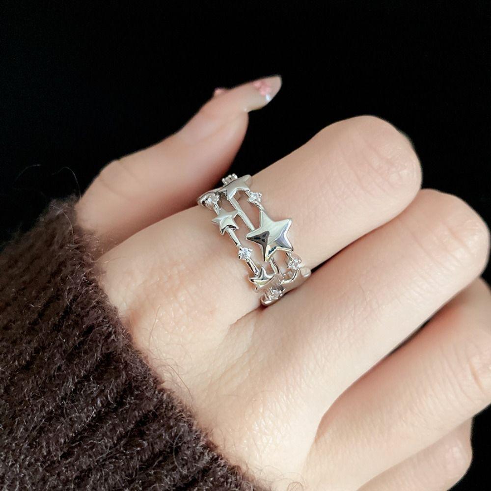 Geometric Y2k Open Ring Jewelry Accessories Irregular Finger Ring Zircon Star Ring  Gift