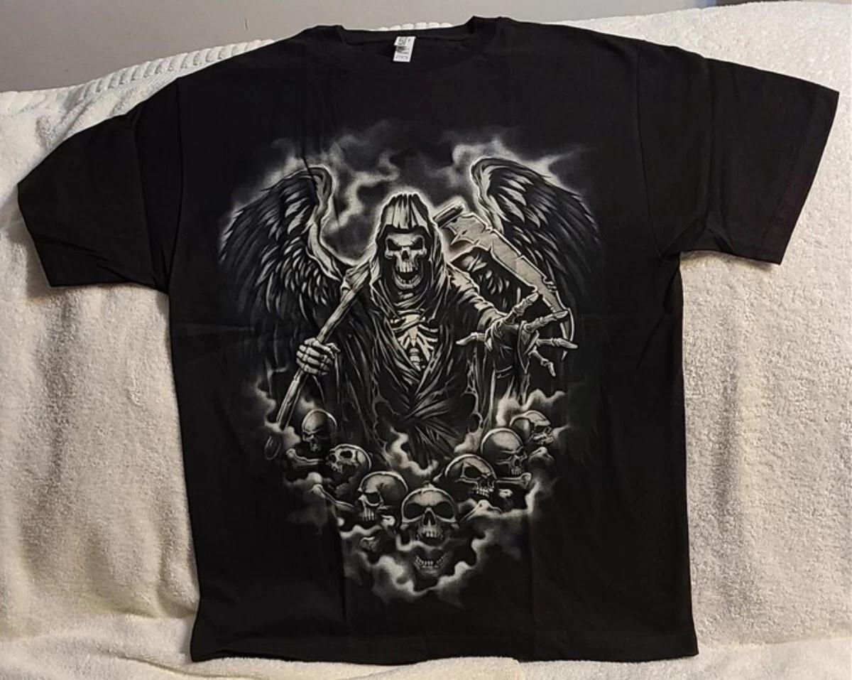 GRIM REAPER SKULL SKULLS SCYTHE SKELETON ANGEL OF DEATH HORROR T-shirt S