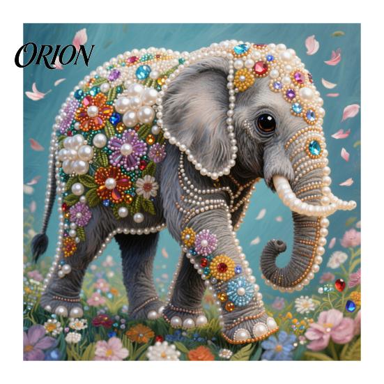 Decorative Tabletop Craft Ornaments Luxury Faux Pearl Rhinestone Painting Kit, 25x25cm DIY Resin Art with Animal Stress Relief Hobbies Floral