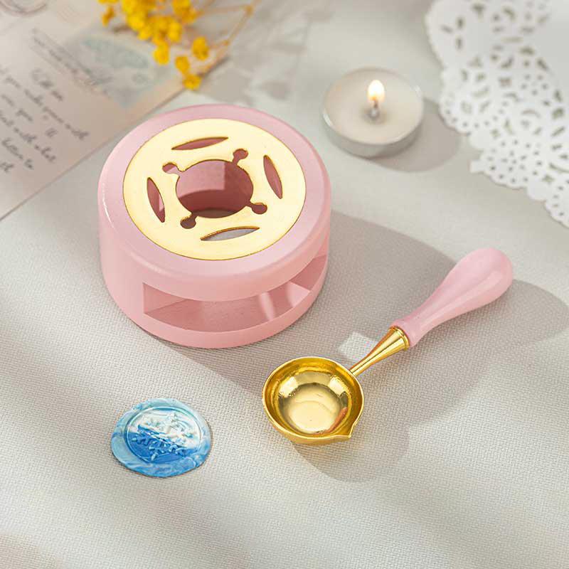 Wachssiegel Stempel Set Holz Wachsschmelz Lackofen mit Löffel Wachsperlen Schmelzheiztopf Hochzeitsfeier DIY Geschenk Dekoration