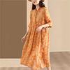Johnature Women Vintage Dress Print Floral High Quality Stand Half Sleeve Chinese Style Cloths Summer Dress