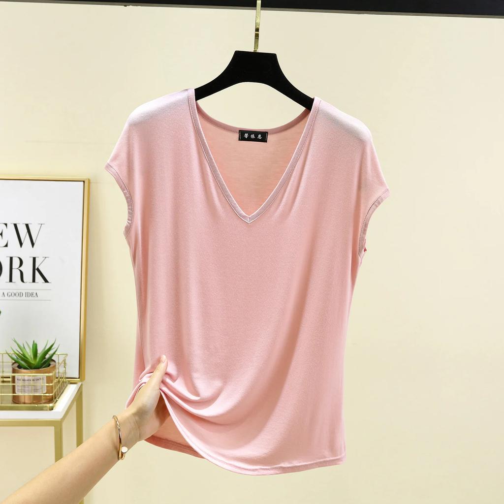 Modal V-Neck Tank Tops Summer Women's T-shirts Sleeveless Plus Size Thin Casual Loose Tee Tops