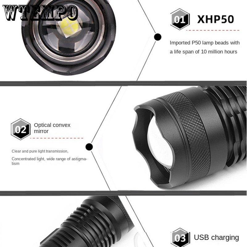 Strong Flashlight Led Outdoor Searchlight Power Display Usb Rechargeable Strong Torch Portable Mini Light