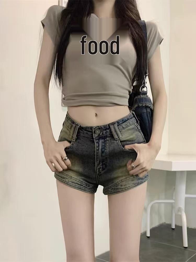 Retro High-Waisted Distressed Denim Shorts for Women - Summer Slim Fit Trendy Hot Pants